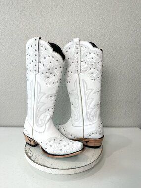 Lane Calypso White Cowboy Boots Western Cowgirl Snip Toe Mid Calf Tall Size 6.5